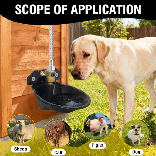 2PCS Automatic Goat Waterer Livestock Water Bowl with Copper Valve and Drain Hole, Automatic Drinking Trough for Goat Sheep Calf Pig Dog (Metal - Black)