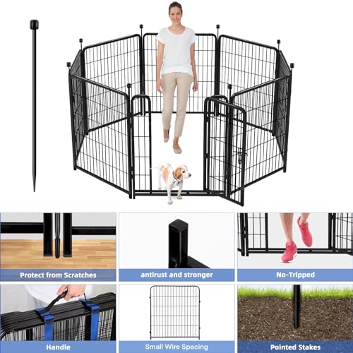 ADAVIN Tall Garden Fence, 48 in(H) 10 Panels Heavy Duty Iron Metal Animal Barrier Fence, Indoor or Outdoor Dog Playpen, Temporary Fence, No Dig Garden Border Fencing for Yard, Total 22.1 FT(L),Black - size: 10panels-48in(H)×22.1ft(L)