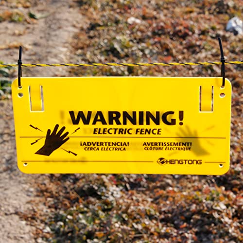 Plastic Electric Fence Warning Signs 4 Pcs 9.5 x 4.7 Inch | Yellow durable safety markers, no touching reminder for farm and home use
