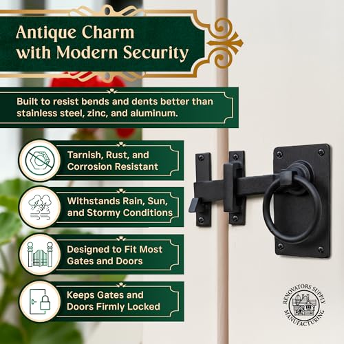 Renovators Supply Manufacturing Door Lock Latch 6.5 in. Black Wrought Iron Gate Latch Garage Barn Door Lock with Mounting Hardware Pack of 2 - color: Black 6.5", size: Pack of 2