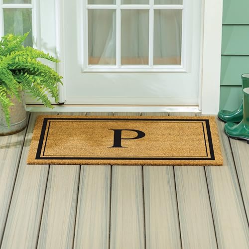 Evergreen Flag Monogram Large Coir Doormat, 36x24 Inches, Brown, Letter P - color: Letter P, size: 36 x 24 inches