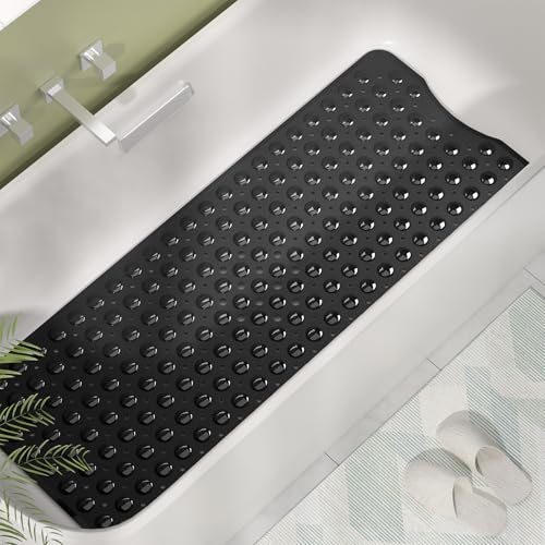 AmazerBath Shower Mat Non Slip 40 x 16 Inches, Shower Stall Mats with Suction Cups and Drain Holes, Non Slip Bath Mat for Tub for Elderly & Kids, Clear Black - color: Black, size: 40" x 16" (Rectangular)