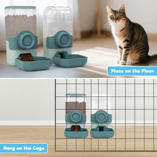 Hanging Cage Automatic Food Water Dispenser Detachable Auto Gravity 0.9 L Self-Feeding Feeder and Waterer Set, Crate Auto Feeder Dish for Small Pets Puppy Cats Ferret Bunny Guinea Pig