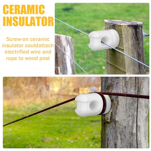 Blulu 12 Pcs Electric Fence Insulators Porcelain Heavy Duty Ceramic 1.8 Inches Lag Screw White Insulator Wire Holder for Wood Post Electric Wire Fence for Agricultural Ranchers