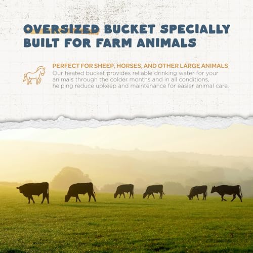 Farm Innovators 2 Pack Heated Water Bucket, 120W Heating Power - Flat Back 5 Gallon Plastic Bucket with Cord Storage for Livestock Watering & Feeding