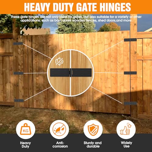 Heavy Duty Gate Hinges 270° Adjustable, 2-Pack for Wood Fence Barn Door | Double layer folding butt hinges, screws included, heavy duty steel, for wood fence barn gate - color: 2 pack Black