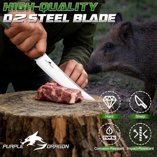 Purple Dragon Outdoor Knife for Boning - Trailing Point Boning Knife Green | Forged from a Single Piece of D2 Steel, Full Tang G10 Handle, Gift Box - size: 5.7 inch