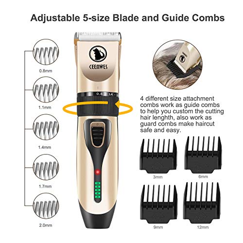 Power Display Dog Clippers Cordless Dog Grooming Kit Professional Horse Clippers Detachable Blade with 4 Comb Guides, Low Noise Pet Clippers Rechargeable Pet Grooming Tools for Dogs Cats Pets