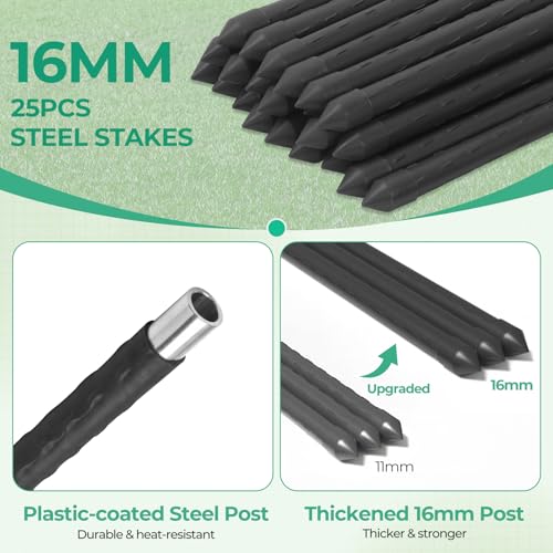 Ohuhu 3.4' x 100' Plastic Garden Fence Roll with 16MM Thicke Stakes, Black | Reusable HDPE Temporary Fence with 25Pcs 4FT Posts, Barrier Fencing for Animals Chicken Dog, Construction Snow Protection - color: Black