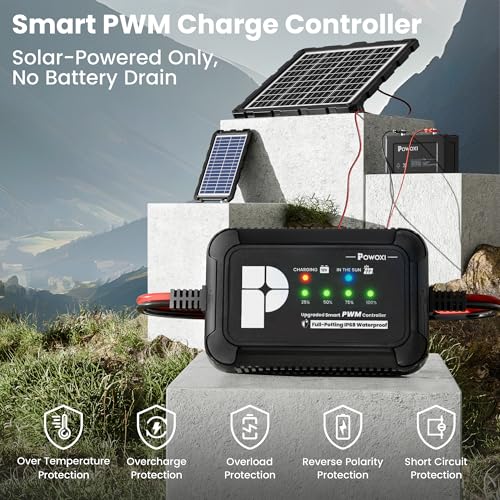 POWOXI 20W 12V Solar Battery Charger Trickle Maintainer Kit for Car | Smart Charge Controller | USB charging cable | Waterproof | Intelligent Safety Protections | for Boat, Marine, RV, Automotive - color: ABS Solar 20W-1