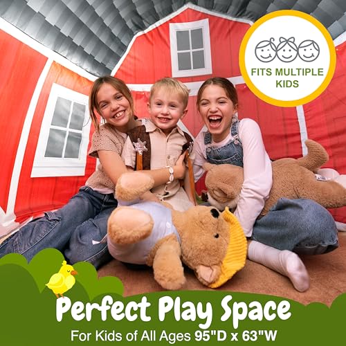 W&O Farmhouse Barn Inflatable Fort with Lights & Sound - Fan Not Included | Farmhouse Barn Aerodome with LED Lights, Farm Sound Button, Easy Entry/Exit & Barnyard Play. Great Gift, Ages 3-12 - color: Country Barn