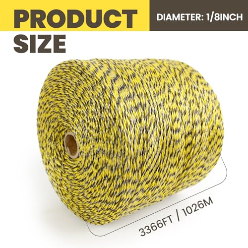 MERIANE Electric Fence Wire 1/8" 3366 Feet/1026 Meters for Livestock | Upgraded 6 Stainless Steel Strands Conductors, UV Wear Rust Resistant, Portable Polyrope Electric Fence Polywire - size: 1/8" 3366 Feet/1026Meters