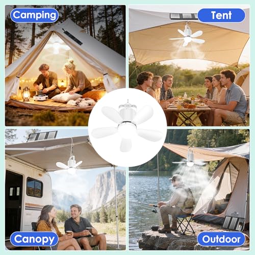 Solar Ceiling Fan Light with Foldable Solar Panel, Portable Solar Camping Fan Light Outdoor with Remote, Battery Operated Canopy Hanging Fan, Wireless, for Outside Tent Porch Patio RVs Pergola - size: 17" Ceiling Fan M