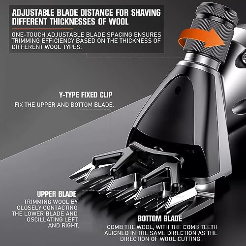 XIIW Sheep Shears 550W, Professional Electric Sheep Clippers, 6 Speeds | Farm Livestock Grooming Kit with 2 Sets of Blades, Heavy Duty Sheep Trimmer for Goats Cattle Thick Hair Dog Horse Animals - size: 550W Sheep Shears