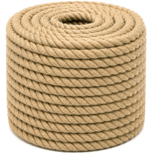 Natural Jute Rope (1/2 Inch x 200 Feet) Thick Hemp Rope Twisted Manila for DIY Crafts, Deck Railings, Hanging Swing, Nautical Decorating - size: 1/2 Inch x 200 Feet