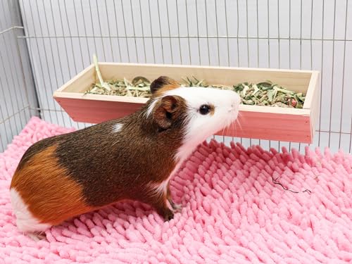 Guinea Pig Feeder Box, Wooden Small Animal Food Feeder, Hanging Rabbit Food Bowl, Small Animal Cage Accessories, Suitable for Rabbit Bunny Chinchilla Guinea Pig Hamster 11.8 × 4.3 × 2.4 Inches