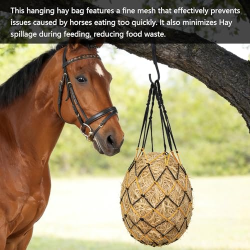 2 Pcs Slow Feed Hay Net for Horses, 34 Inch Hay Bags, Black | ﻿ For Horses/Sheep/Goat, Regulate Feeding Hanging Hay Nets for Horses Stable,Trailer,Stall Paddock (Black) - size: Black