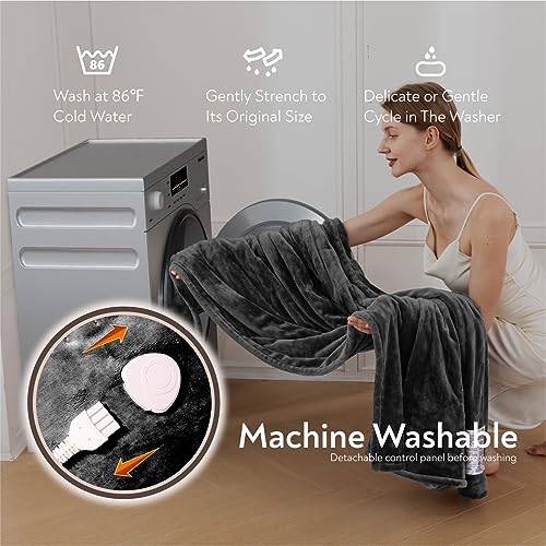 Wapaneus Foot Pocket Heated Blanket Electric Throw with 10 Heating Levels and Auto Shut Off, Flannel Fast-Heating Heated Throw 50" x 60", Machine Washable, Dark Grey - color: Grey, size: 50*60in