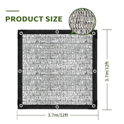 Shade Cloth-80% Aluminum Sunblock Neting,Durable Mesh Tarp with Grommets,Shade Cloth for Garden,Car, Outdoor Pergola,Greenhouse,Chicken Coop and Dog Kennel(Silver) - size: 12×12FT