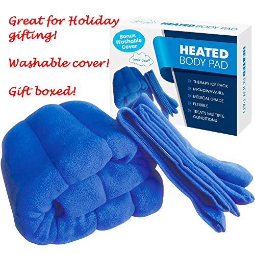 XL Microwavable Heating Pad with Cover Releases Moist Heat for Back Pain | ComfortCloud Natural Moisture from Weighted Microwave Heat Pad for Pain Relief, 13x22” with Washable Cover, Weighted 6 lbs - color: Blue