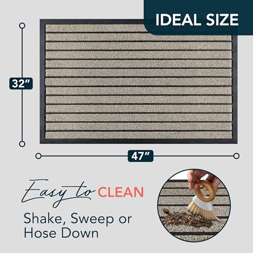 ubdyo Extra Durable Door Mat Outside Entrance (47" x 32", Bright Beige) | Dirt Trapping ,Non-Slip Backing, Indoor or Outdoor Use, Welcome Mat, Low Profile, Natural Rubber, Stain Fade Resistant - color: Bright Beige, size: 47" x 32" (Rectangular)