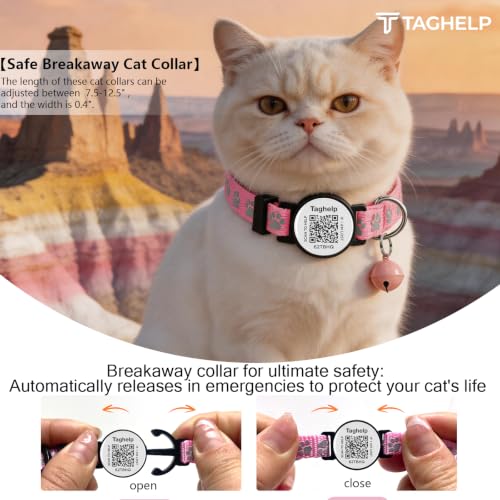 2 Pack QR Code Cat Collar with Instant Lost Pet Recovery System, Scan for Urgent Alerts & Location Info, Breakaway Reflective Collar with Safety Bell (Blue & Pink) - color: Paw pattern - Blue & Pink