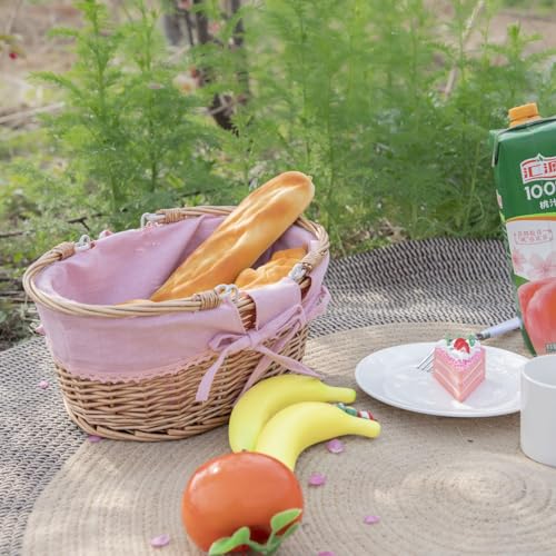 Small Wicker Basket with Removable Pink Liner, Willow Storage Basket for Gifts with Double Handles, Easter Basket,Wedding,Egg Gathering,Pink
