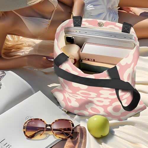 Canvas Tote Bag for Women，Cute Heavy-Duty Shoulder Bag with Zipper Pocket -Travel Tote for Grocery, Gym,Shopping - color: Boho Pink Flower