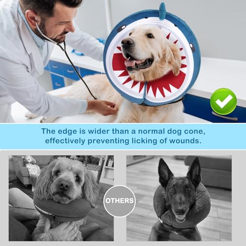 SCENEREAL Dog Cone Alternative After Surgery for Large Medium Small Dogs | Inflatable Cone Collar for Dogs Cats, Adjustable Soft Recovery Donut Collar to Prevent Licking, Shark Print E-Collars - color: Blue Shark, size: XL(Neck 18"-21")