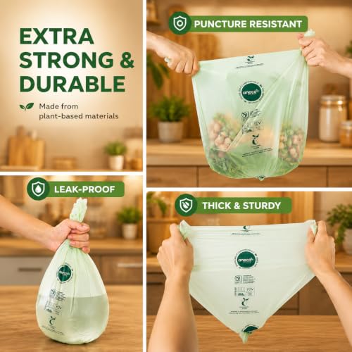 (Include 10 Bonus Bags) ANECO 100% Compostable Waste Bags 2.6 Gallon | Extra Thick Kitchen Small Compost Bags for Countertop Bin, 110 Count (100 + 10 Extra) - color: 2.6 GAL (Flat Top Bags, 100 Count)