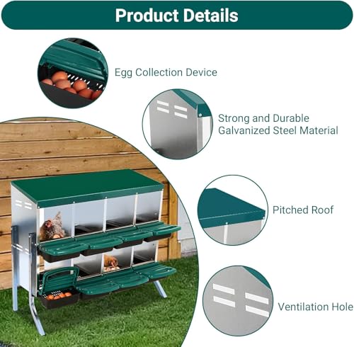 Chicken Nesting Boxes,8 Compartment Nesting Boxes for Laying Eggs with Legs,Wall Mount Poultry Roll Away Chicken Laying Boxes,Easy Egg Collection,Cleanable Pull Out Hen Roosting Boxes