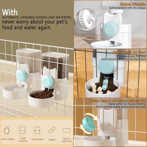 kathson Rabbit Feeder for Cage,Bunny Water Bottle,Pet Food Dispenser,Blue | Gravity Automatic Guinea Pig Feeder Waterer Set,Hanging Small Pet Food Bowl Feeding Station for Ferret Chinchilla Cat Puppy - color: Blue