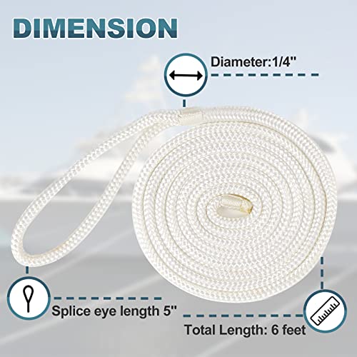 TetherTite Boat Dock Lines 5/8 Inch 20/25/30 Ft,Double Braided Nylon Boat Dock Lines with Loop, Mooring Line Marine Rope (1/4“*5‘) - size: 1/4“*5‘
