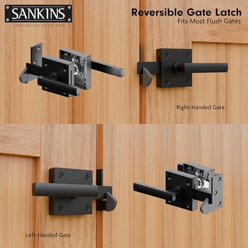 Black Heavy Duty Double Side Gate Latch for Wooden Fence, Self Locking Aluminum Gate Latch for Outdoor Fence, Swinging Door Latch Gate Hardware,Black