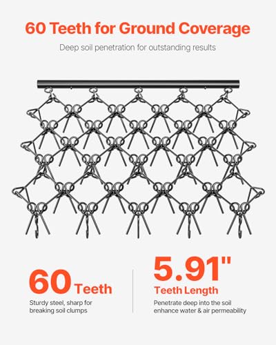 VEVOR Drag Harrow,5 ft x 4.5 ft Durable Chain Harrow with 60 Sharp Teeth,Suitable for ATV UTV Tractor, Ideal for Soil Preparation, Seeding, Smoothing Landscapes, and Yard Gravel Driveway Maintenance - size: 5 x 4.5 ft