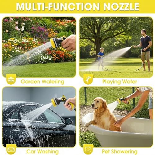 Garden Hose Nozzle Thumb Control with 10 Spray Patterns Water Hose Sprayer | Leak Proof On Off Valve Water Hose Nozzle Sprayer,One Hand Operation,Non-Slip Grip for Plants & Lawn Watering,Car&Pet Washing - color: Yellow