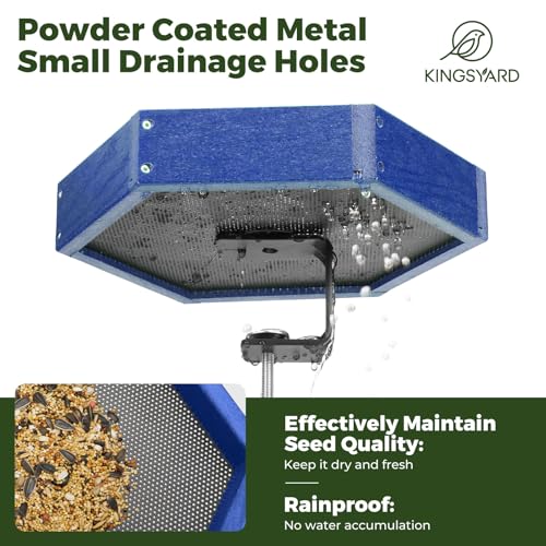 Kingsyard Clamp-On Deck Bird Feeder for Balcony Railings, No Drill | Recycled Poly Lumber, Weather Resistant, Mesh Tray for Airflow & Drainage, Fits Railings up to 2.2 in - color: Blue