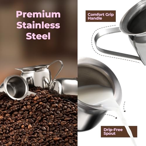 Fit Meal Prep [6 Pack] 5 oz Creamer Pitcher - Stainless Steel Bell Creamers, Mini Cup Container for Serving Milk, Coffee Cream, Salad Dressing, Maple Syrup, Espresso Machine for Restaurant, Cafes - size: 5 oz