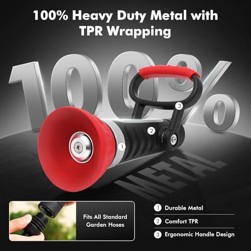 RESTMO Fireman Style Hose Nozzle Heavy duty, Hose Spray Nozzle for Outdoor | Large Lever Handle, High Pressure Twist Garden Nozzle with 3 Spray Patterns for Watering Lawn and Garden, Washing Car - color: M-Red
