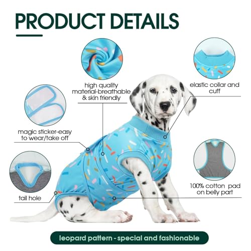 Kuoser Dog Surgery Suit, Female Dog Recovery Suit Doggie Onesie for Surgery | Comfy Recovery Suit for Dogs, Post-Op Onesie for Female & Male Dogs, Soft Protective Wear - color: A-BlueRibbon, size: L (Back:16.1-20.1'', Weight:23-48 LB)