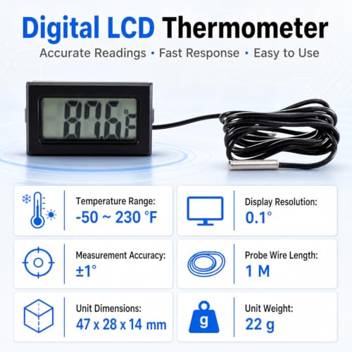 5-Pack Digital LCD Refrigerator Thermometer, Fahrenheit | -50F to 230F range, 0.1 degree resolution, for refrigerator and water temperature monitoring