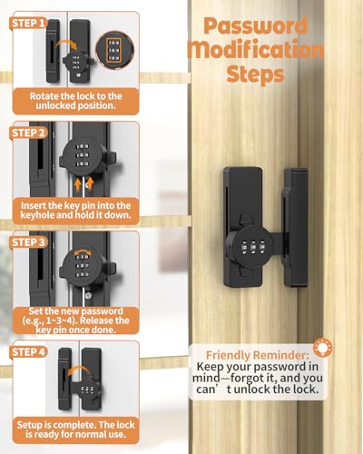 90/180 Degree Keyless Barn Door Lock Latch, Black | 3 Digit Combination Security Latch, Zinc Alloy Mechanical Password Lock for Closet, File Cabinet, Sliding Door, Bedroom - color: Black