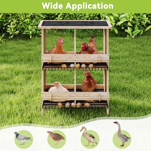 COZIWOW Nesting Boxes for Chickens 2-Tire,Roll-Away Egg Collection-with Wire Mesh and Insulation Pads, Waterproof Wooden Chicken Nesting Boxes with Perches for Hens,Ducks,Poultry,Birds,Doves