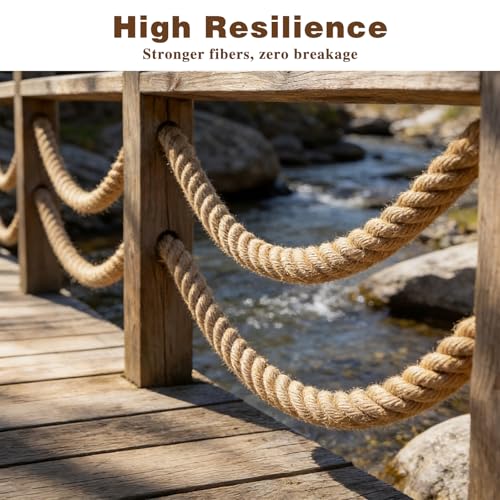 1 1/2 Inch x 50ft Jute Rope Natural Thick Heavy Hemp Rope Nautical Ropes Twisted Manila Rope for Crafts, Climbing, Bundling,Anchor, Hammock, Nautical, Cat Scratching Post, Tug of War, Decorate - size: 1 1/2 Inch x 50 Feet