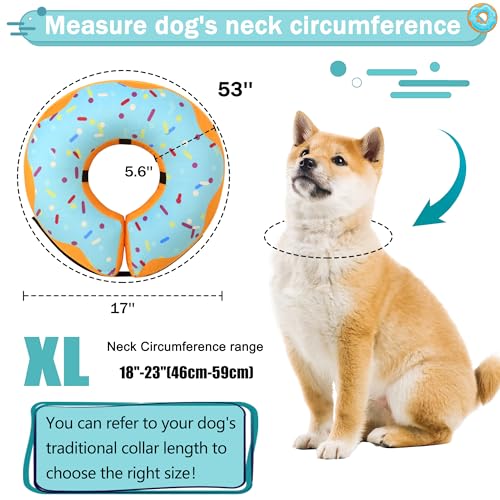 Recovery Donut Collar for Dogs & Cat,Inflatable Dog Cone Collar Alternative After Surgery,Soft Cone for Large Medium Small Dog,Adjustable Pet Neck Donut(Blue,X-Large) - color: Blue, size: XL（neck 18"-23"）