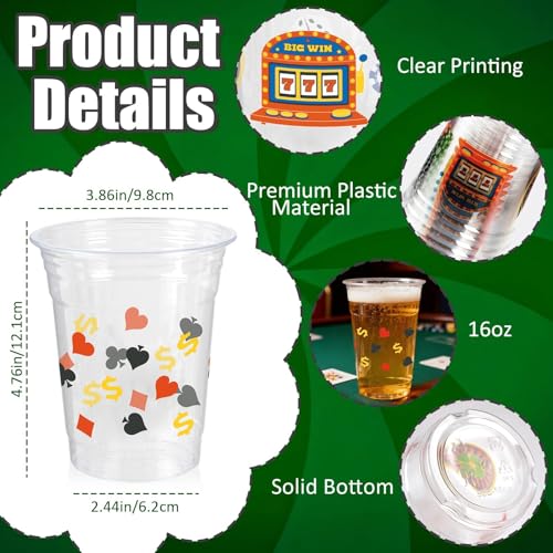 Casino Party Decorations Cups for Poker Game Night Gambling Favor Supplies | 50pcs, 16oz, plastic, clear disposable drinking cups for las vegas theme party, birthday decorations - color: Black Red Casino Cups