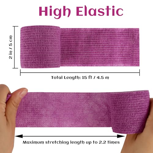 24 Rolls Elastic Self Adhesive Bandage Wrap 2 Inch, Breathable Non Woven Cohesive Bandage, Vet Wrap for Dogs, Ankle Sprains Swelling Medical First Aid Tape, Sports Athletic Tape Purple - color: 2 Inch-24 Count Purple