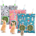 UPINS 3Pack Guinea Pig Hay Feeder Bag,Bunny Rabbit Cage Bag Hanging Holder | Guinea Pig Cage Feeder,for Bunny Rabbits,Chinchillas,Hamsters,Small Pets,and Animals - color: Pink Blue Gray