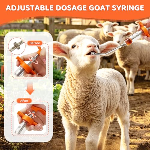 2Pcs Reusable Goat Syringe with 2 Drench Nozzle,Adjustable Dosage Sheep Drench Gun Syringe for Goats,Horse,Piglet,Calf,Dog,Livestock Supplies,20ML+50ML (Orange)