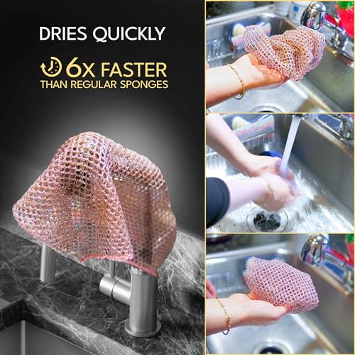 Non-Scratch Dish Scrubbers (3 Pcs) — Outlasts 7+ Sponges, Stays Odor-Free | Replace Smelly Kitchen Sponges | Non-Absorbent Mesh | Safe on Non-Stick, Cast Iron, Glass | Made in Korea Since 2012 | Odor-resistant mesh, quick-drying, safe for coated cookware,